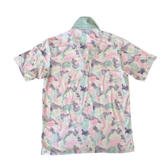 BAD BIRDIE Pastel Camo GOLF POLO SHIRT medium pink blue - Picture 4 of 9